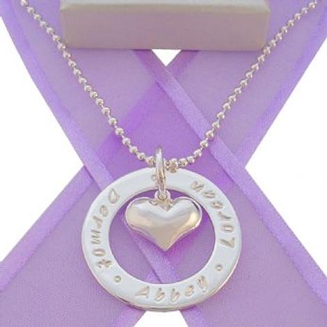 28mm Circle of Life Personalised 14mm Heart Charm Name Pendant Necklace -28mmfp136-14mmheart-2mmball