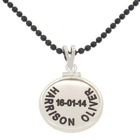 19mm Coin Frame Personalised Name Pendant Black Steel Ball Necklace