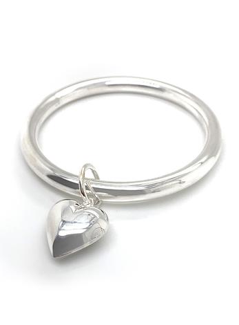 Sterling Silver 7mm Round Golf Bangle With Puffed Heart