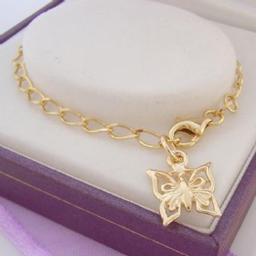 2.5g 9CT GOLD 11mm BUTTERFLY CHARM 2.8mm CURB BRACELET - BLET_9Y_0024