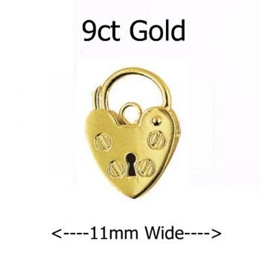 9CT YELLOW GOLD 11mm PLAIN HEART PADLOCK CLASP -FINDING_9CT_P11_11mm