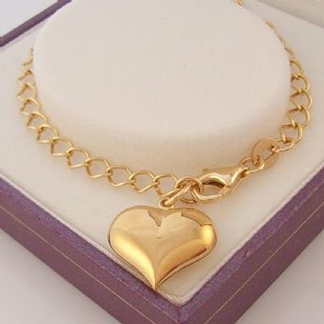 9ct Yellow Gold 3.5mm Curb 14mm Sweet Love Heart Charm Bracelet