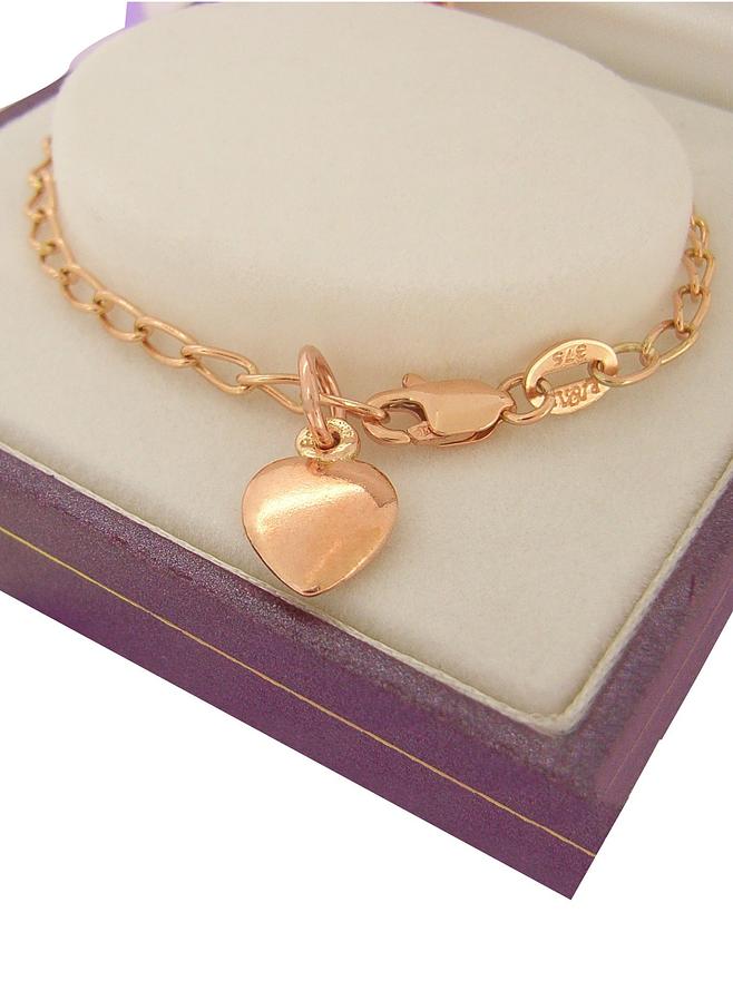 Baby Child 9ct Rose Gold 8mm Heart Charm Curb 12cm Bracelet