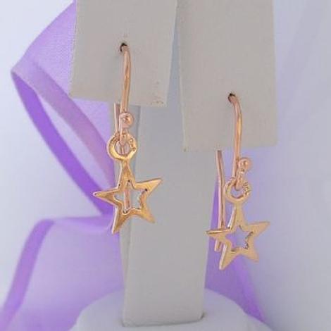 9ct Rose Gold 8mm Open Star Charm Drop Hook Earrings