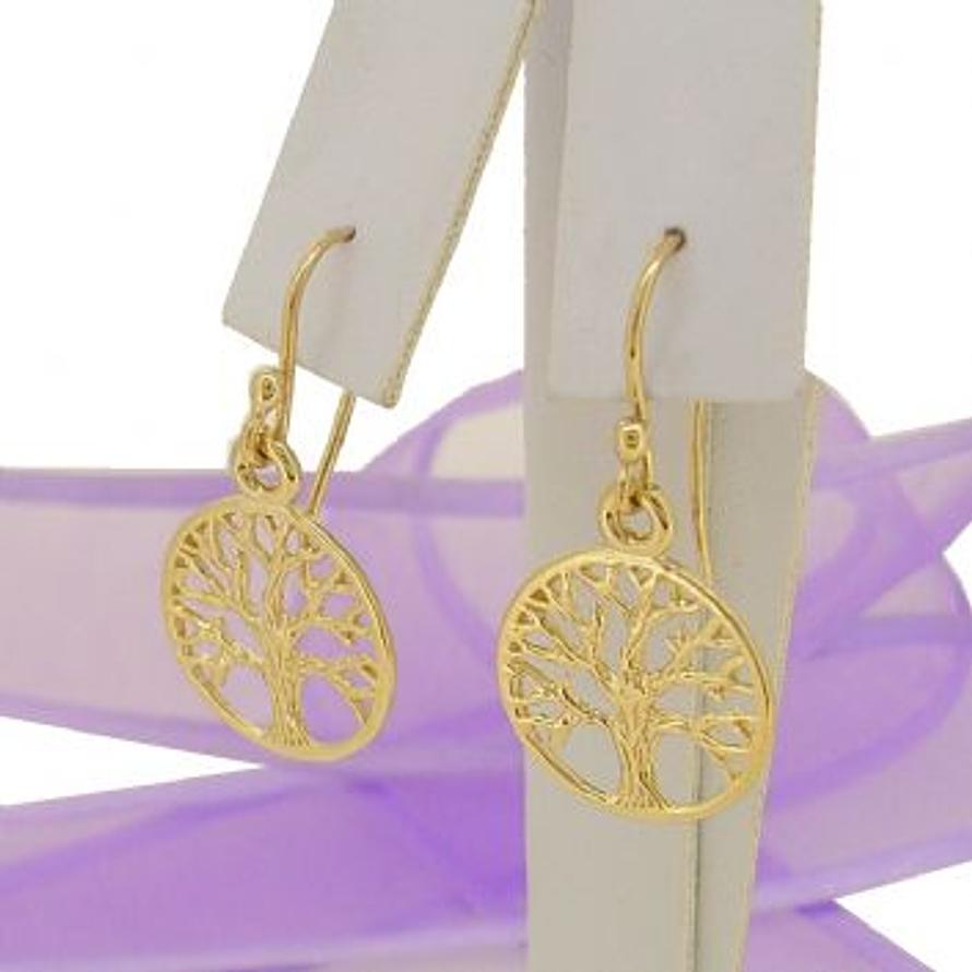 SOLID 9CT GOLD 14mm TREE OF LIFE CHARM BALL DROP HOOK EARRINGS -9Y_ER_HRKB52