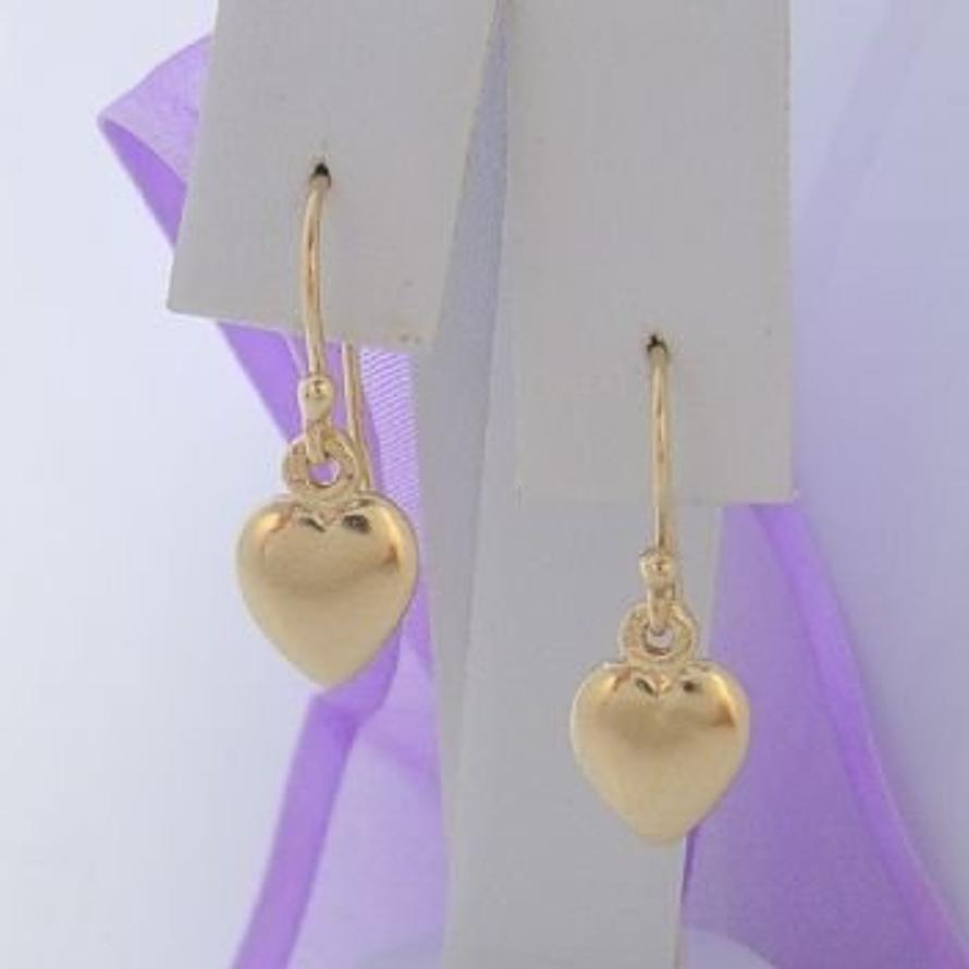 SOLID 9CT GOLD 8mm HEART CHARM BALL DROP HOOK EARRINGS -9Y_ER_HR1980