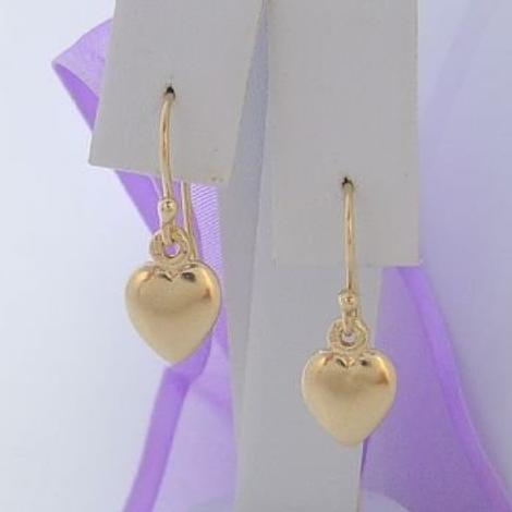 Solid 9ct Gold 8mm Heart Charm Ball Drop Hook Earrings