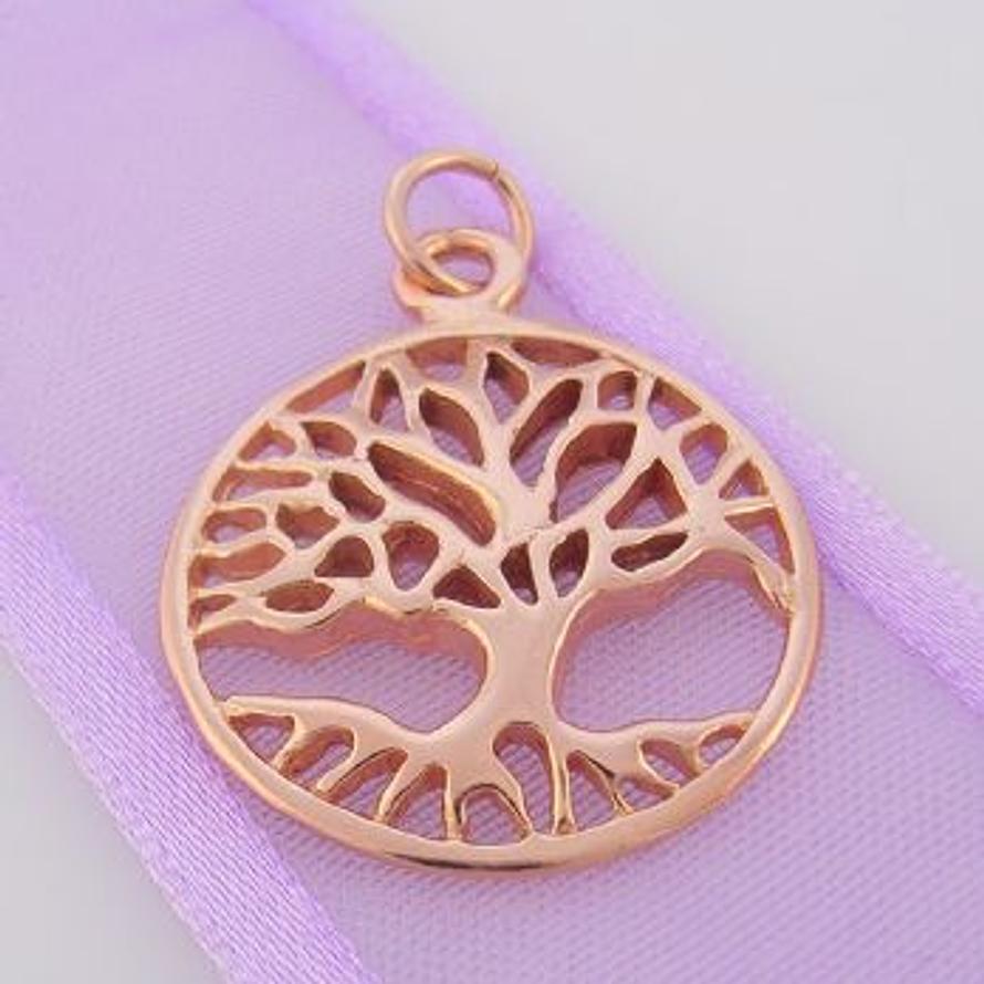 SOLID 9CT ROSE GOLD 20mm TREE OF LIFE CHARM PENDANT - 9R_HRKB48