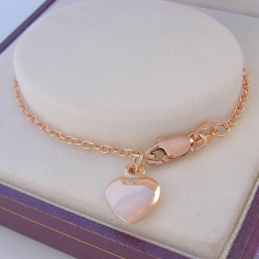 Heart Charm 9ct Rose Gold Cable Chain Anklet