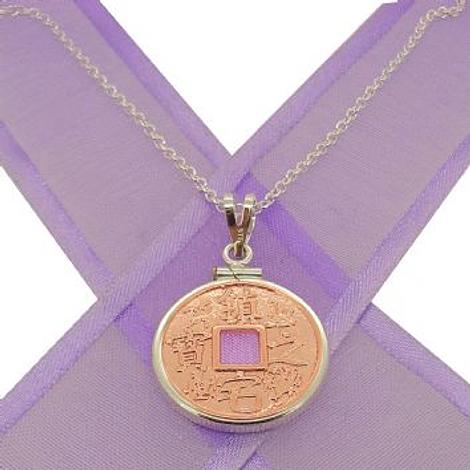 Chinese Good Luck Charm 9ct Rose Gold With Silver Coin Holder Necklace