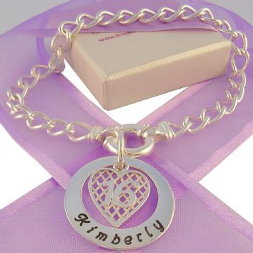 25mm PERSONALISED CIRCLE OF LIFE 16th BIRTHDAY HEART CABLE BRACELET -BLET-25mm-KB57-OLC140BR