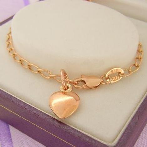 Childrens 9ct Rose Gold 8mm Heart Charm Curb Bracelet