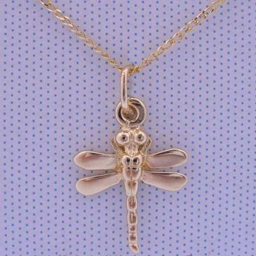 2g 9CT YELLOW GOLD 13x18mm DRAGONFLY CHARM PENDANT NECKLACE CHAIN 45cm