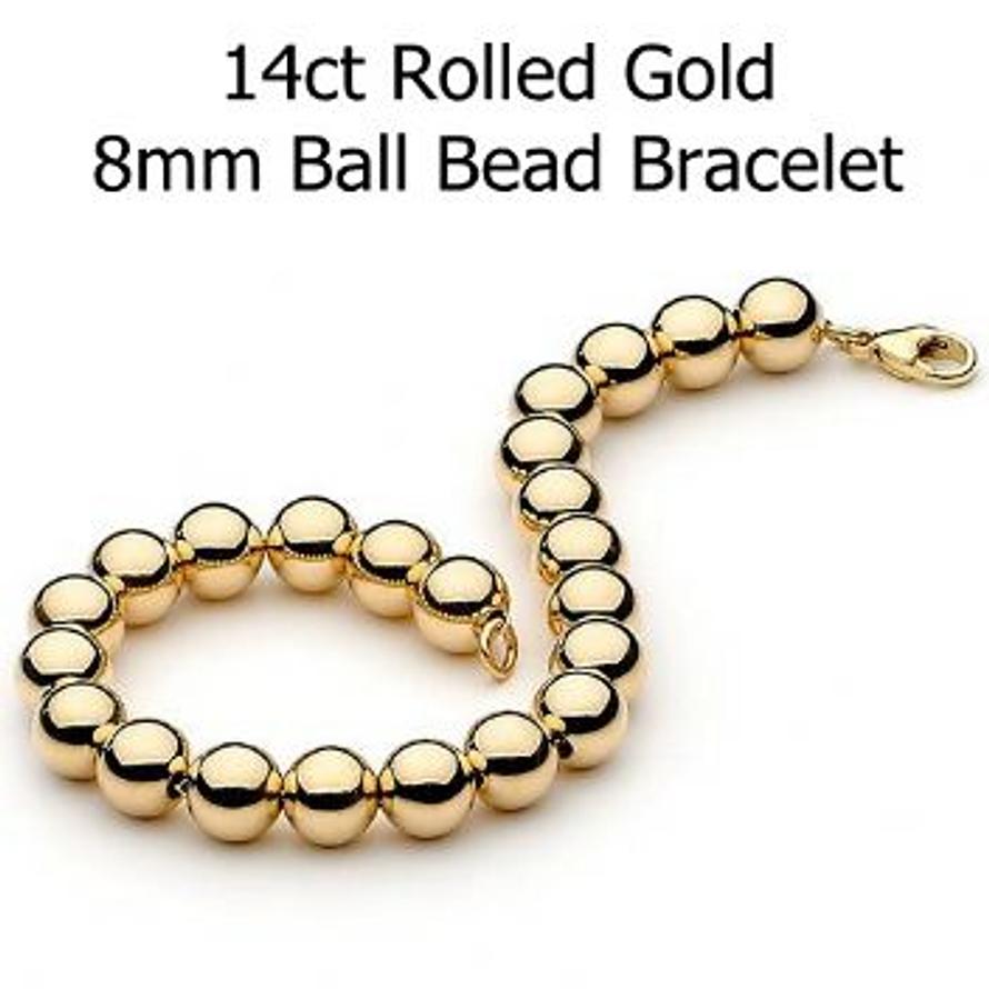 14CT ROLLED GOLD 8mm BALL BEAD BRACELET -BLET-14RG-8mmYG