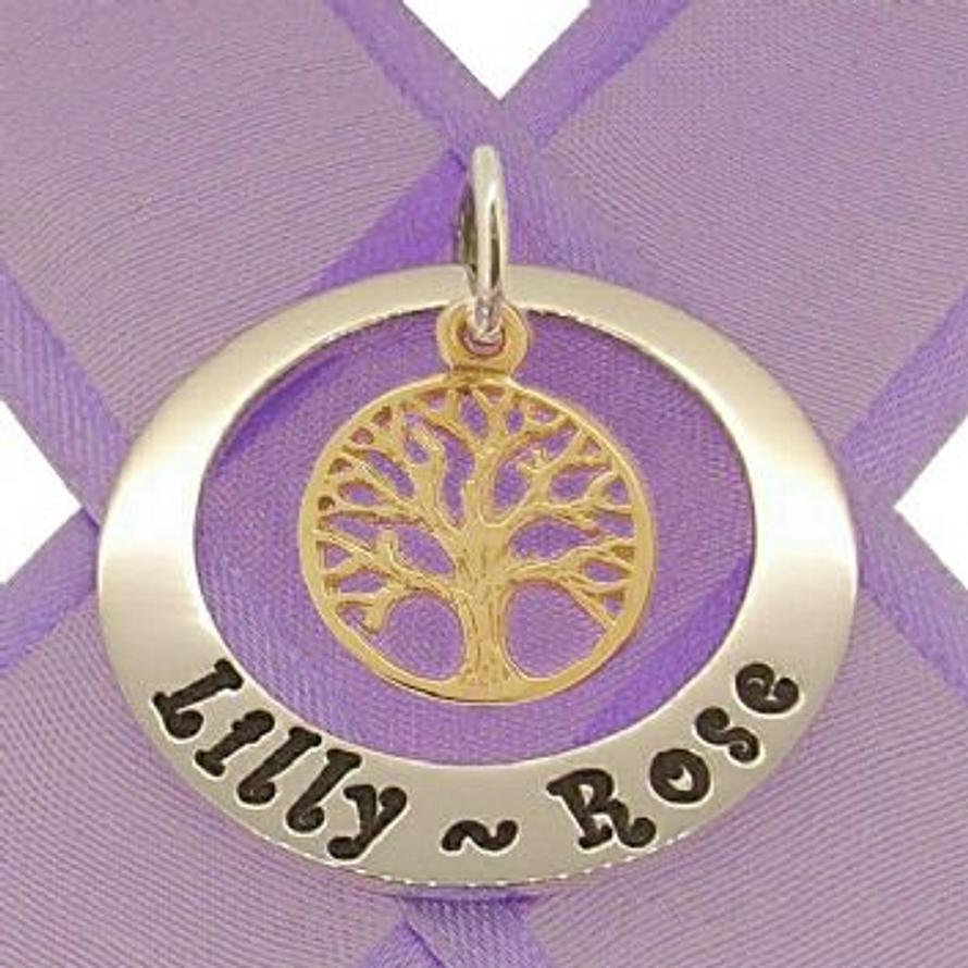 29mm CIRCLE 9CT GOLD TREE OF LIFE PERSONALISED FAMILY NAME PENDANT