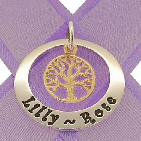 29mm Circle 9ct Gold Tree of Life Personalised Family Name Pendant