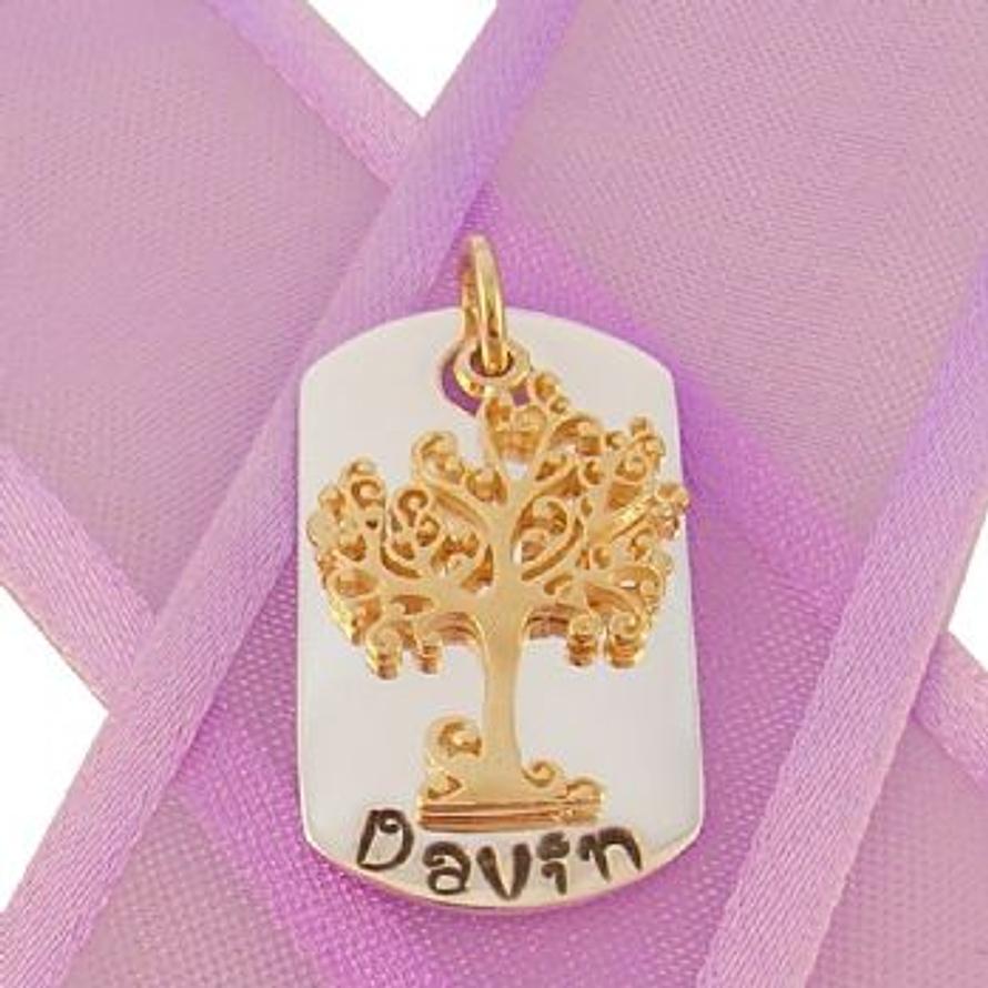 14mm x 25mm DOG TAG PERSONALISED 9CT GOLD TREE OF LIFE NAME PENDANT -14mmP-KB60-9Y
