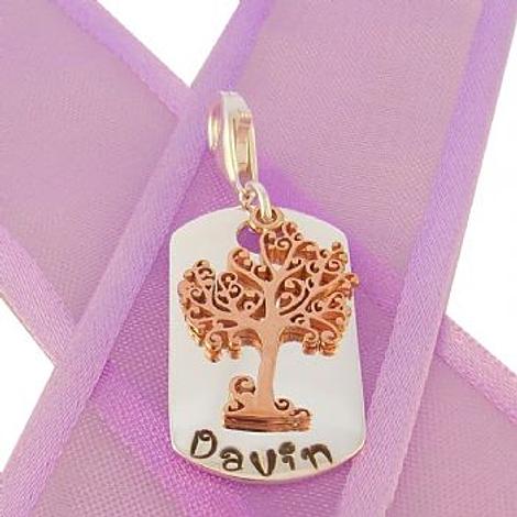 Dog Tag Personalised 9ct Rose Gold Tree of Life Name Clip on Charm