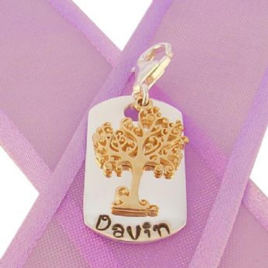 14mm x 25mm DOG TAG PERSONALISED 9CT YELLOW GOLD TREE OF LIFE NAME CLIP ON CHARM -CH-14mmP-KB60-9Y