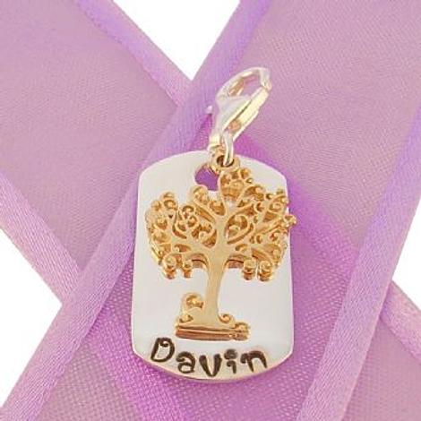 Dog Tag Personalised 9ct Yellow Gold Tree of Life Name Clip on Charm