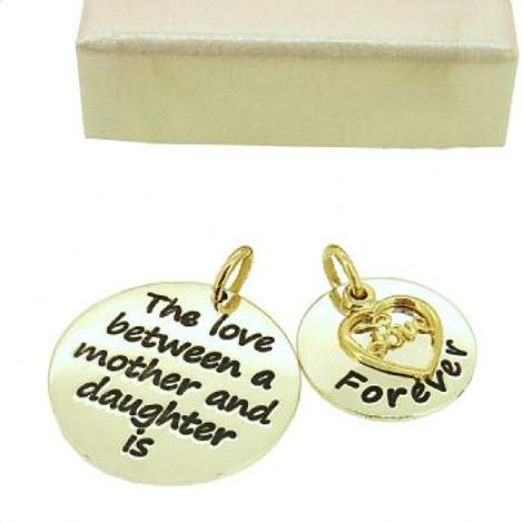 16mm and 22mm Mothers Love Message Coins 9ct Gold Love Heart Charm Pendant