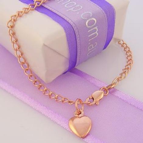 9ct Rose Gold Curb Sweet Love Heart Charm Bracelet 19cm