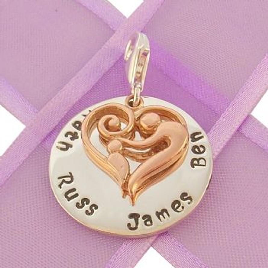 23mm ROUND PERSONALISED MOTHER BABY HEART NAME PENDANT -CH-23mm-KB47-9R