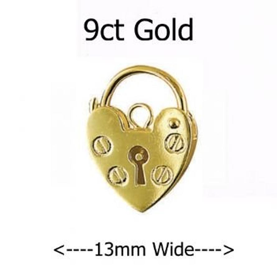 9CT YELLOW GOLD 13mm PLAIN HEART PADLOCK CLASP -FINDING_9CT_P13_13mm