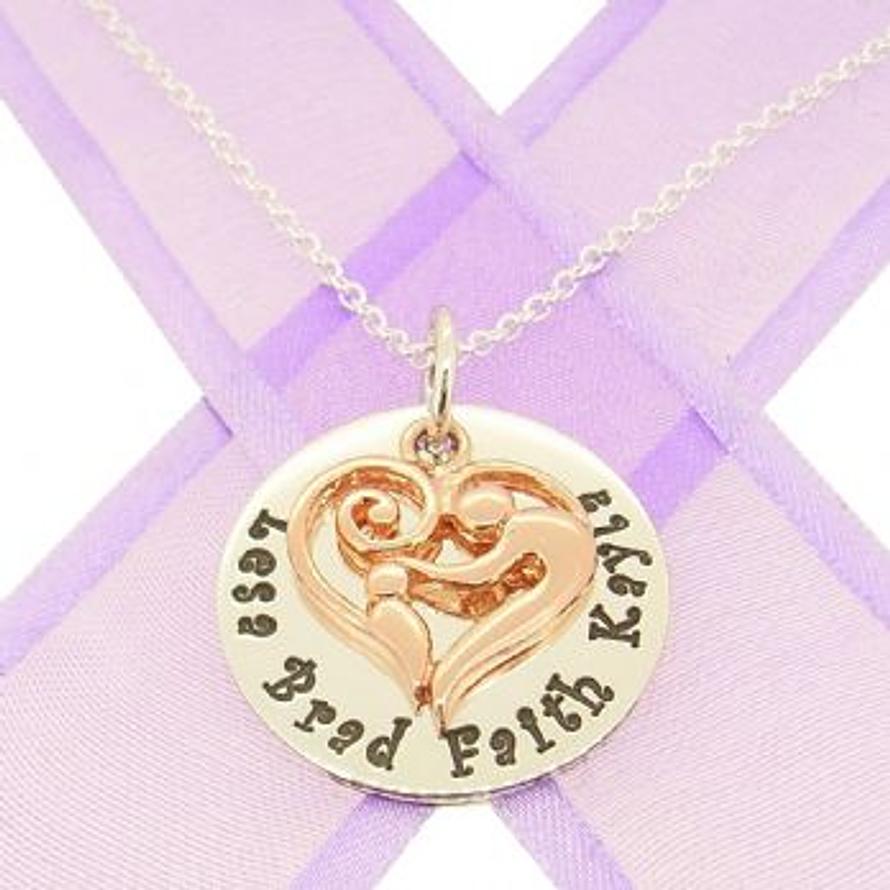 23mm ROUND PERSONALISED MOTHER BABY CHILD NAME PENDANT CABLE NECKLACE -23mm-9R-KB47-CA40-SS