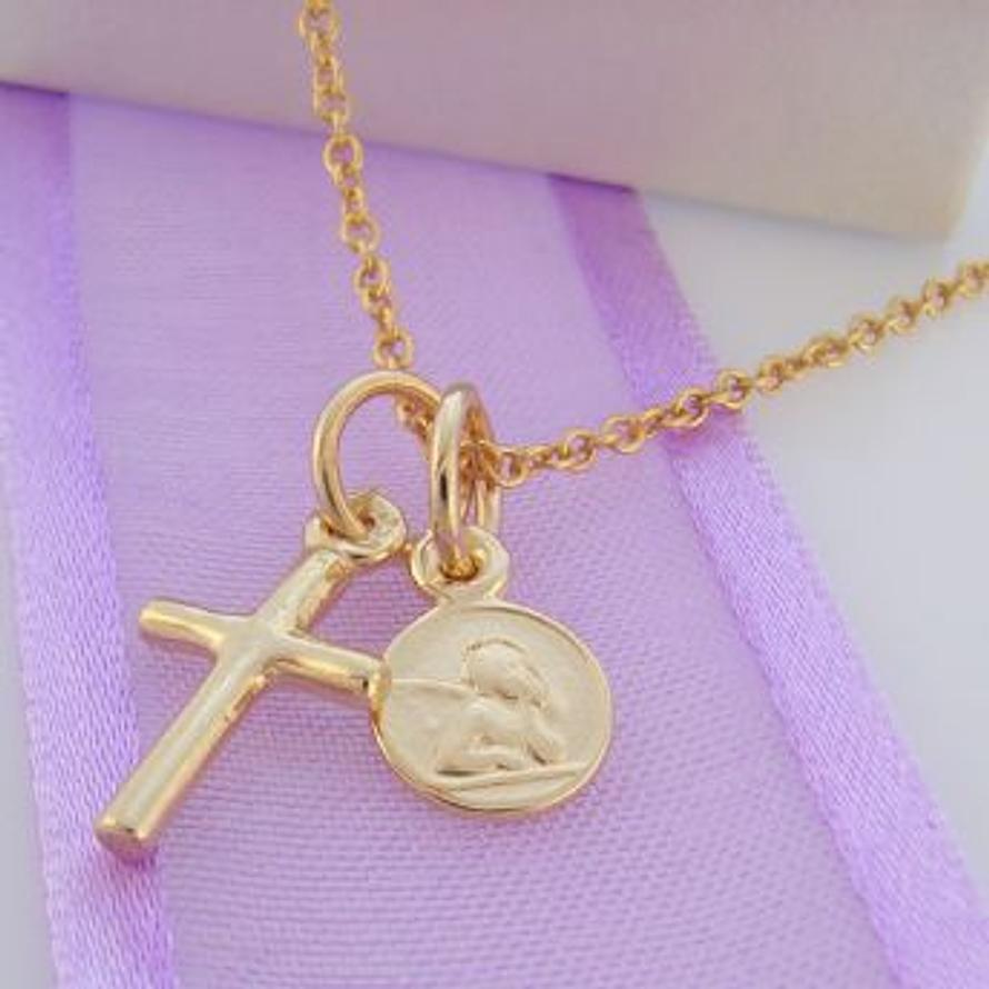 9CT GOLD SMALL ANGEL & CROSS CHARM NECKLACE 45CM -9Y_HR2393-2116
