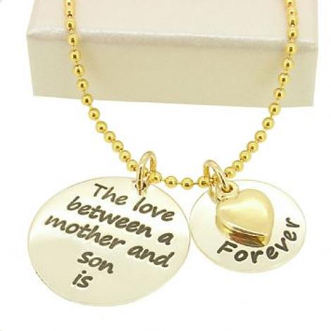 16mm and 22mm Mothers Love Message Coins 9ct Gold Heart Charm Pendant Necklace