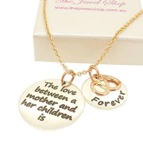 16mm and 22mm Mothers Love Message Coins 9ct Rose Gold Infinity Infinite Love Charm Pendant Necklace