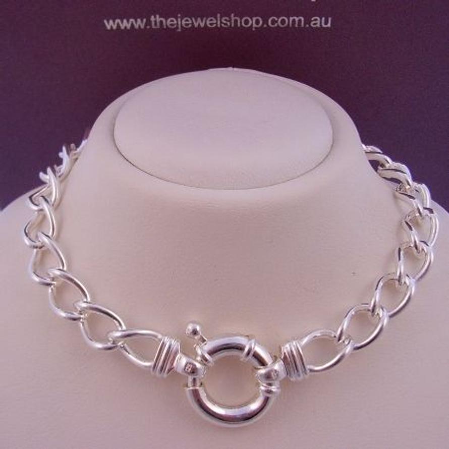 25.5g STERLING SILVER CURB 13mm BOLT RING NECKLACE 45cm