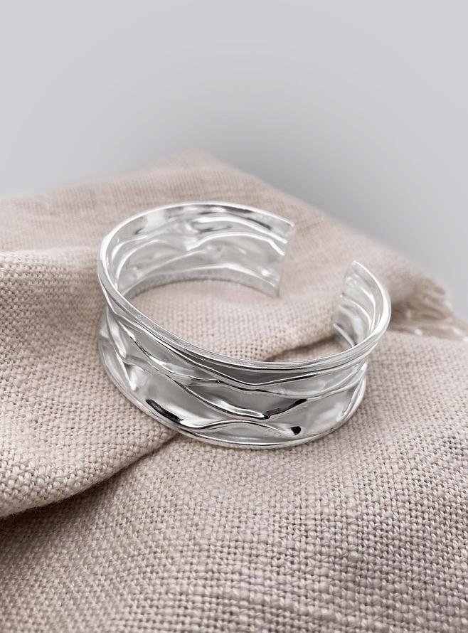 Waves of Love Sterling Silver 21mm Wide Cuff Bangle