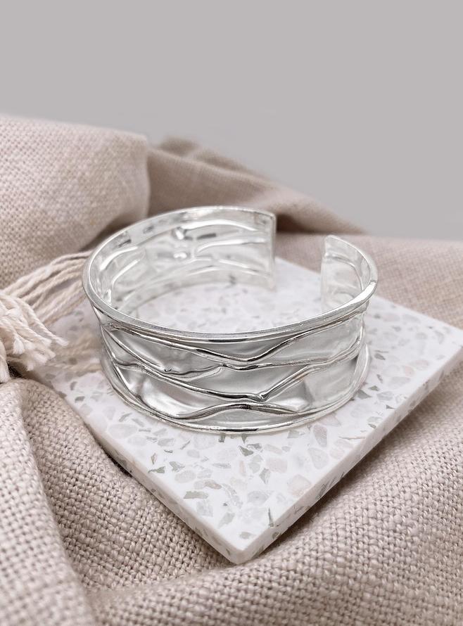 Waves of Love Sterling Silver 22mm Wide Cuff Bangle