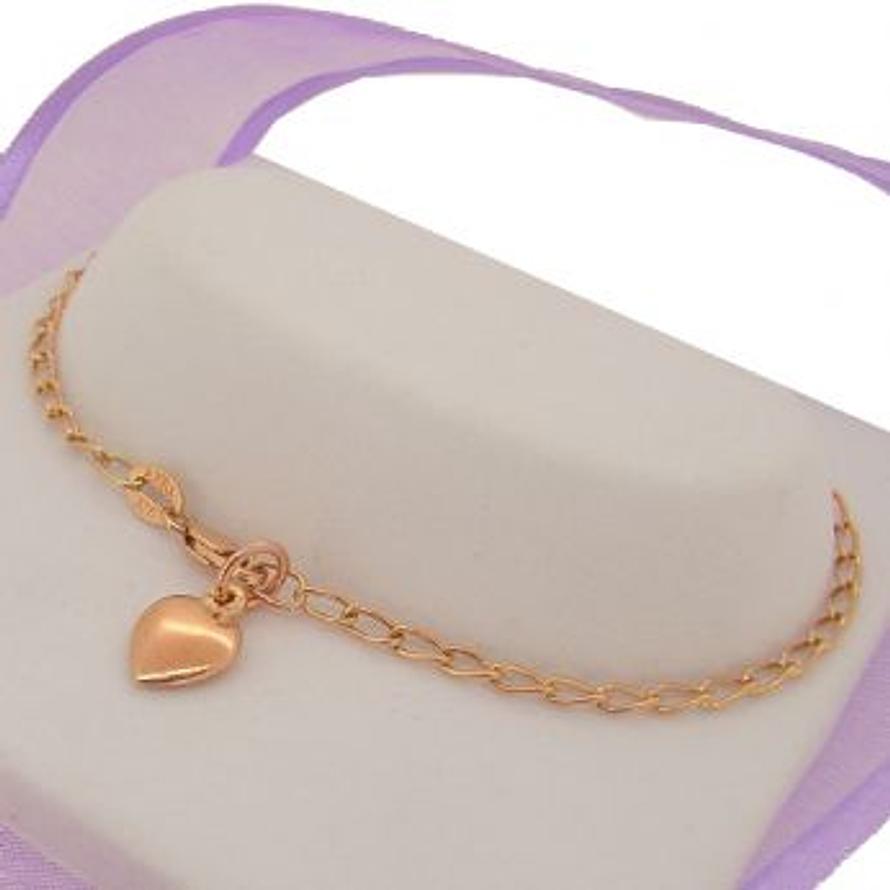 25cm 9CT ROSE GOLD 8mm HEART CHARM CURB CHAIN ANKLET -A-9R-FL60-HR1980-25