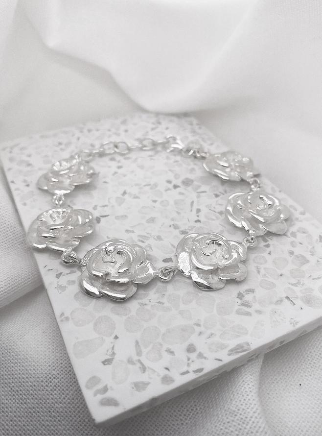 Sterling Silver 18mm Rose Flower Charm Bracelet