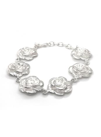 Sterling Silver 18mm Rose Flower Charm Bracelet