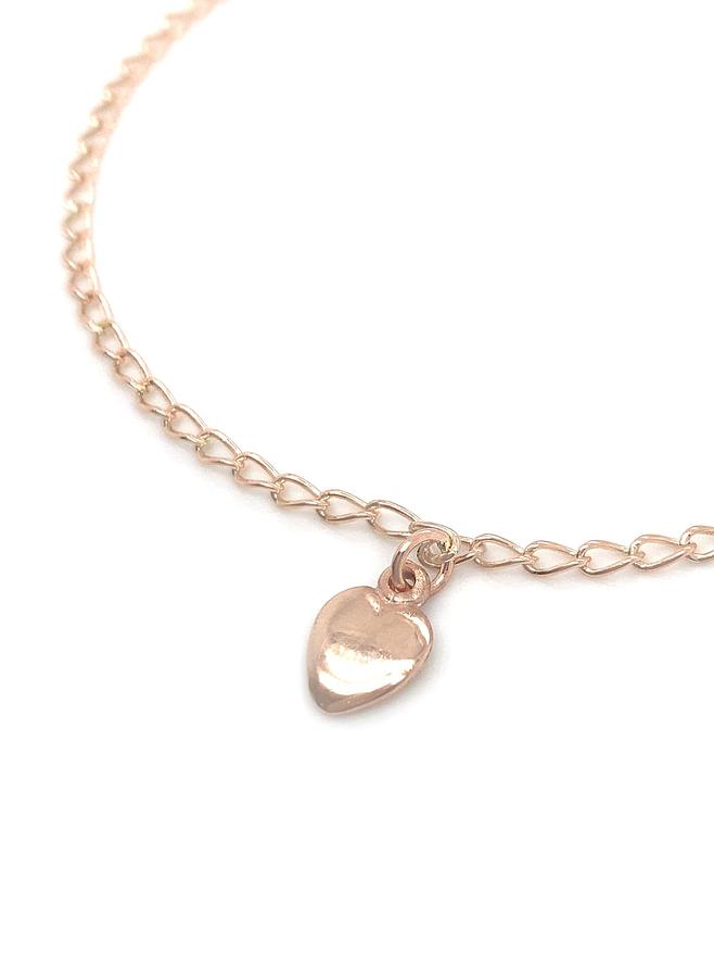 Rose Gold 9ct Heart Charm Curb Chain Anklet