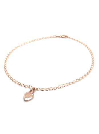 Rose Gold 9ct Heart Charm Curb Chain Anklet