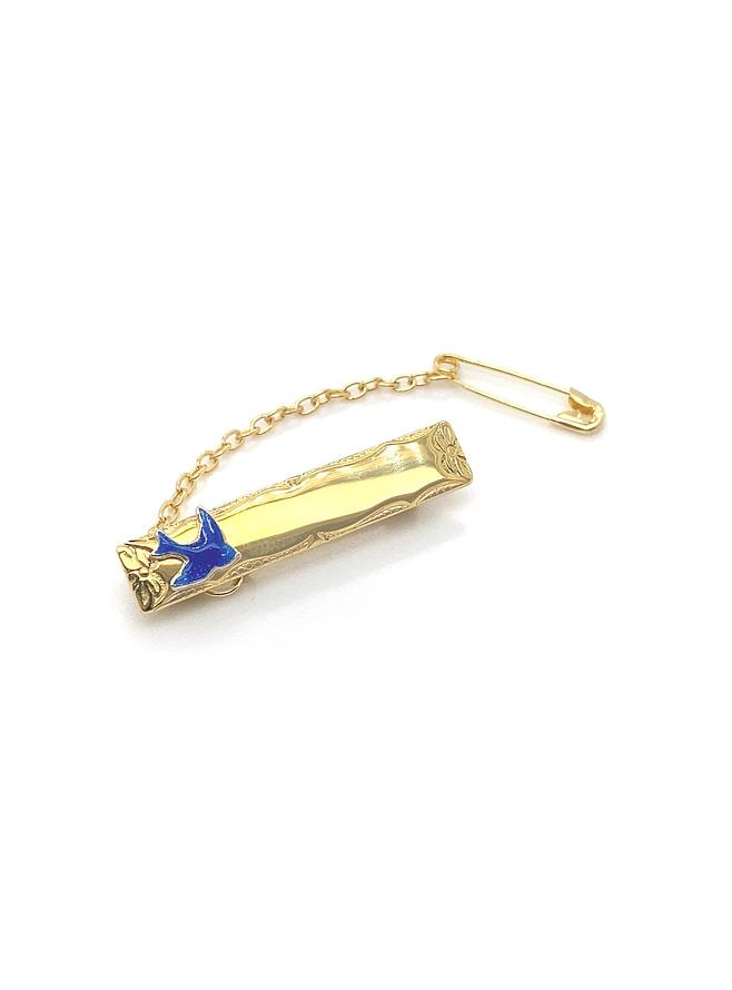 9ct Yellow Gold Bluebird of Happiness Rectangle Baby Brooch