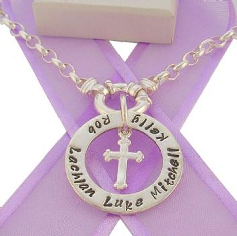 28mm Circle of Life Personalised Family Name Pendant & Cross Charm Necklace Belcher -28mm-Fp136-Cross-Hr2392-Bo3