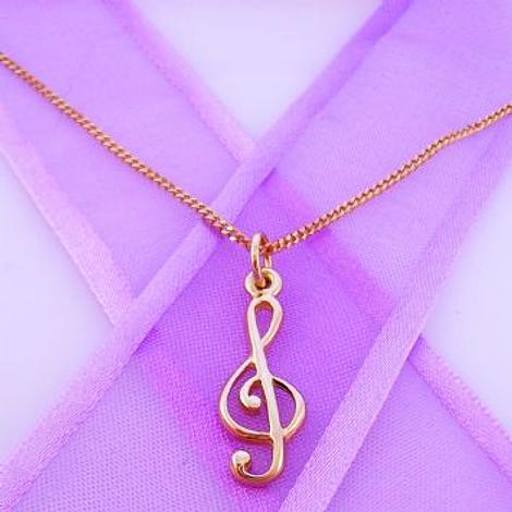 9ct Rose Gold Music Treble Note Charm Necklace