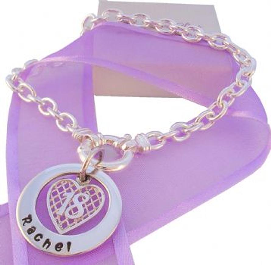 25mm PERSONALISED CIRCLE OF LIFE 18th BIRTHDAY HEART CABLE BRACELET -BLET-25mm-KB57-C150BR