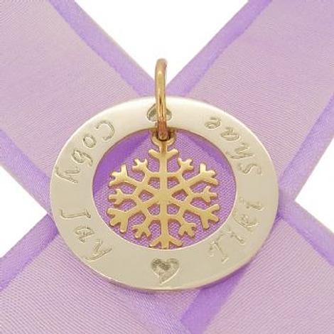 28mm Circle of Life Personalised Family Name Pendant & 9ct Gold 15mm Snowflake Charm -28mm-Kb92-9y