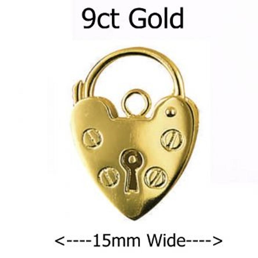 9CT YELLOW GOLD 15mm PLAIN HEART PADLOCK CLASP -FINDING_9CT_P15_15mm