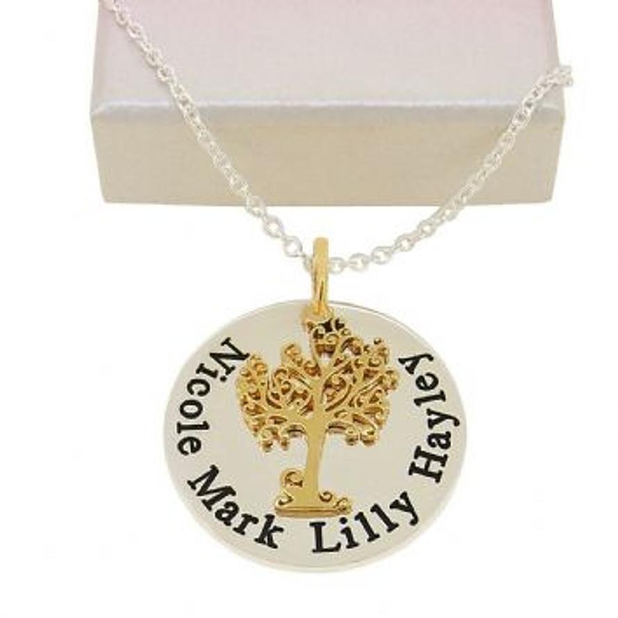 25mm ROUND PERSONALISED 9CT GOLD TREE OF LIFE NAME PENDANT