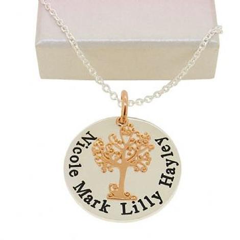 25mm Round Personalised 9ct Rose Gold Tree of Life Name Pendant