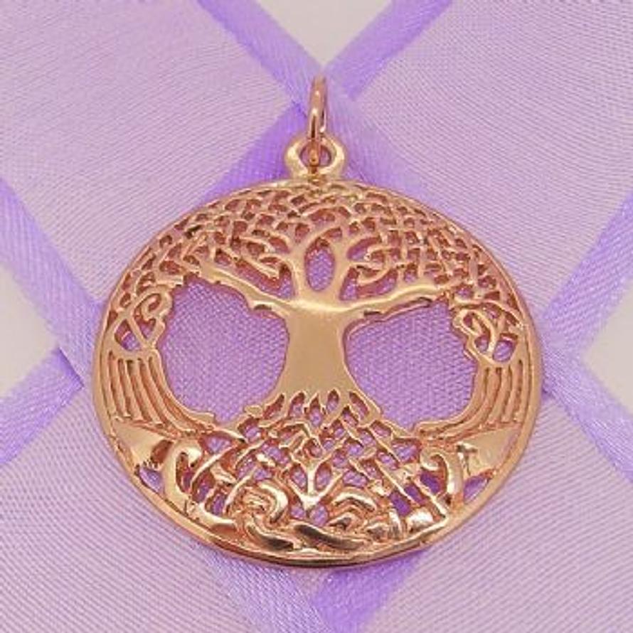 SOLID 9CT ROSE GOLD 27mm CELTIC TREE OF LIFE CHARM PENDANT - 9R_HRKB121