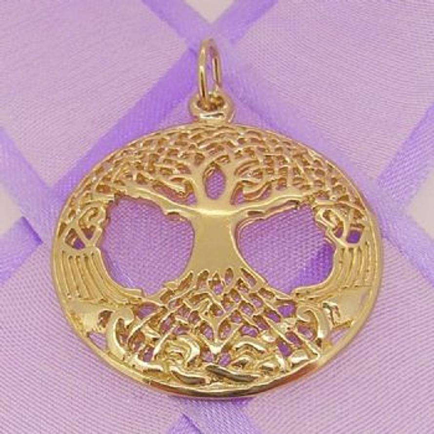 SOLID 9CT YELLOW GOLD 27mm CELTIC TREE OF LIFE CHARM PENDANT - 9Y_HRKB121